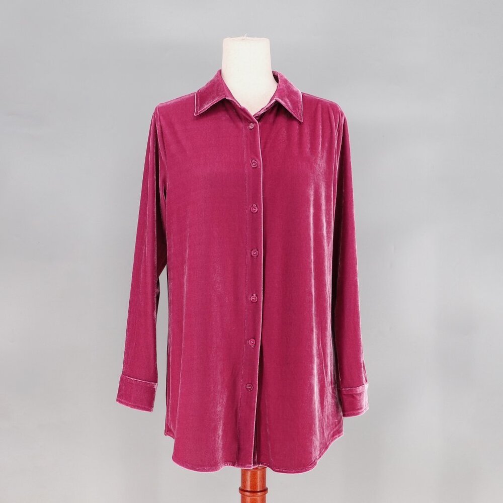 NWT SOFT SURROUNDINGS Velvet Boyfriend Tunic Shirt in Berry Red Size S